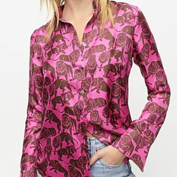 J.Crew Silk Shirt in Lions Print 14 - Picture 1 of 10